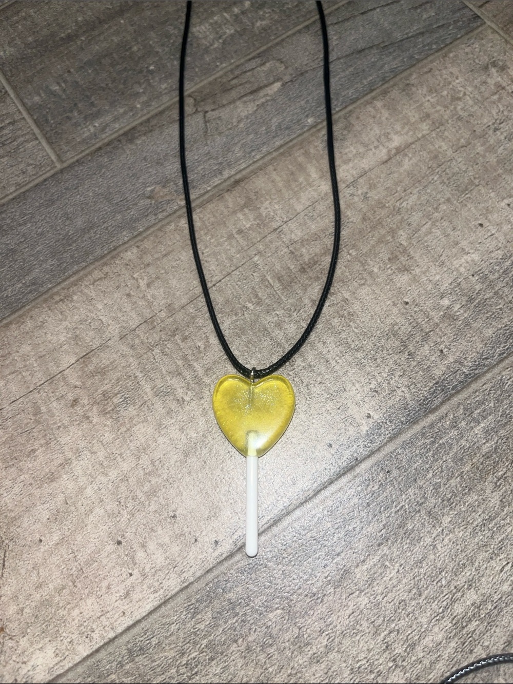 Yellow Heart Lollipop Pendant Necklace with Black Cord - Women Jewelry